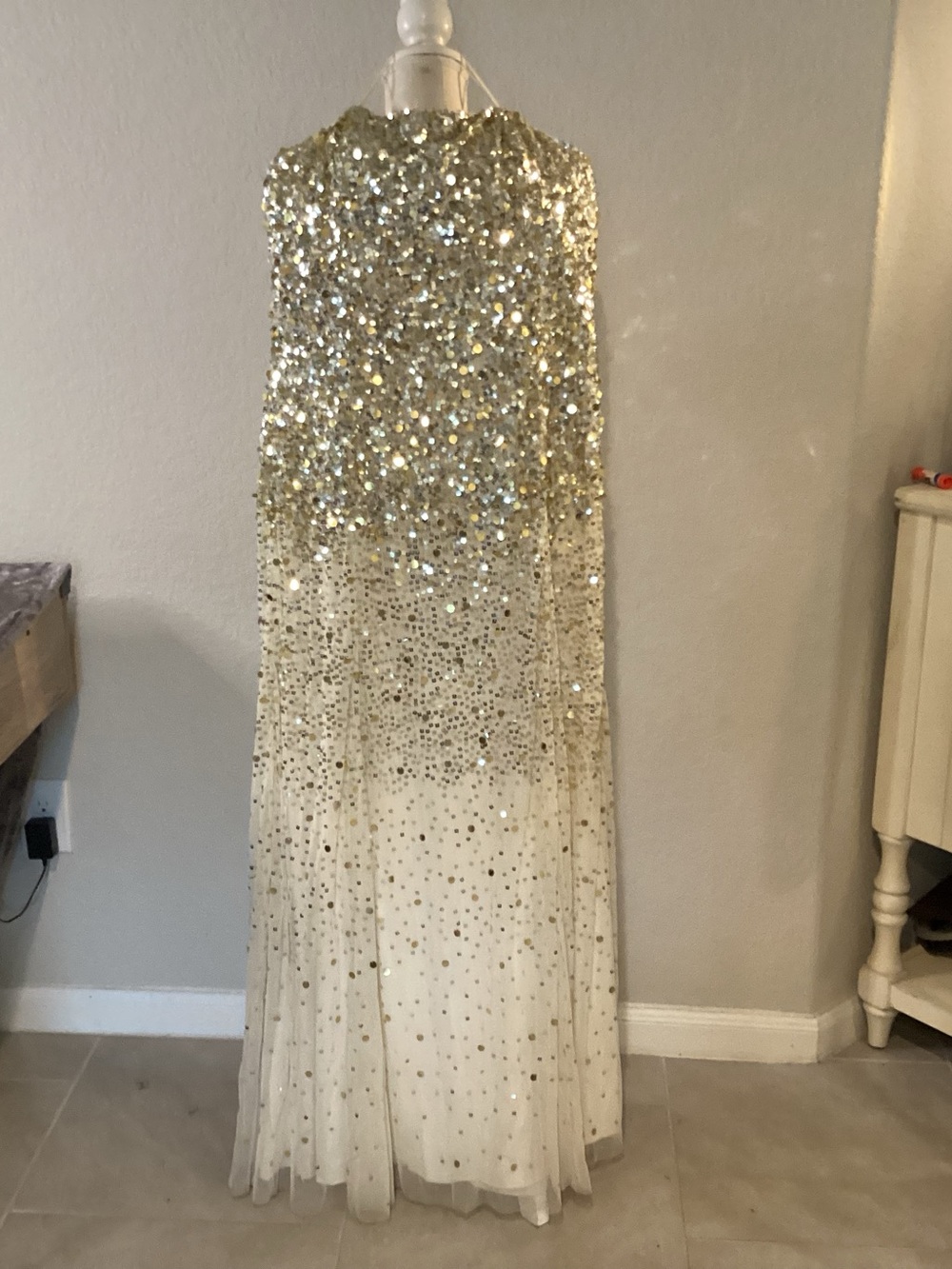 Adrianna Papell Gold and Ivory Dress